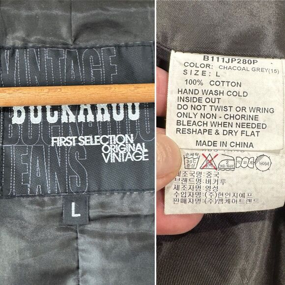 Vintage Buckaroo Parka Jacket Grunge Goth Fish Tail Hoodie Pockets Charcoal Lrg - Picture 12 of 14